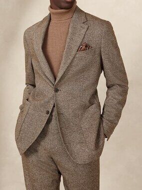 Banana Republic Raffa Wool Silk Italian Tweed Suit Brown Jacket 42 Pants 36